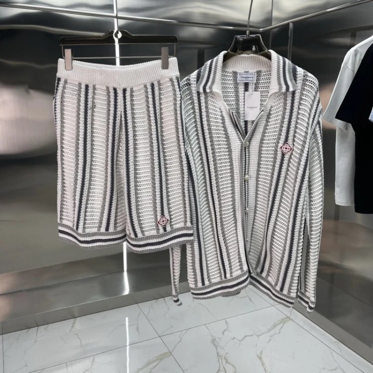 Casablanca Matching Sets Knitted short-sleeve polo or cardigan and shorts set — 57