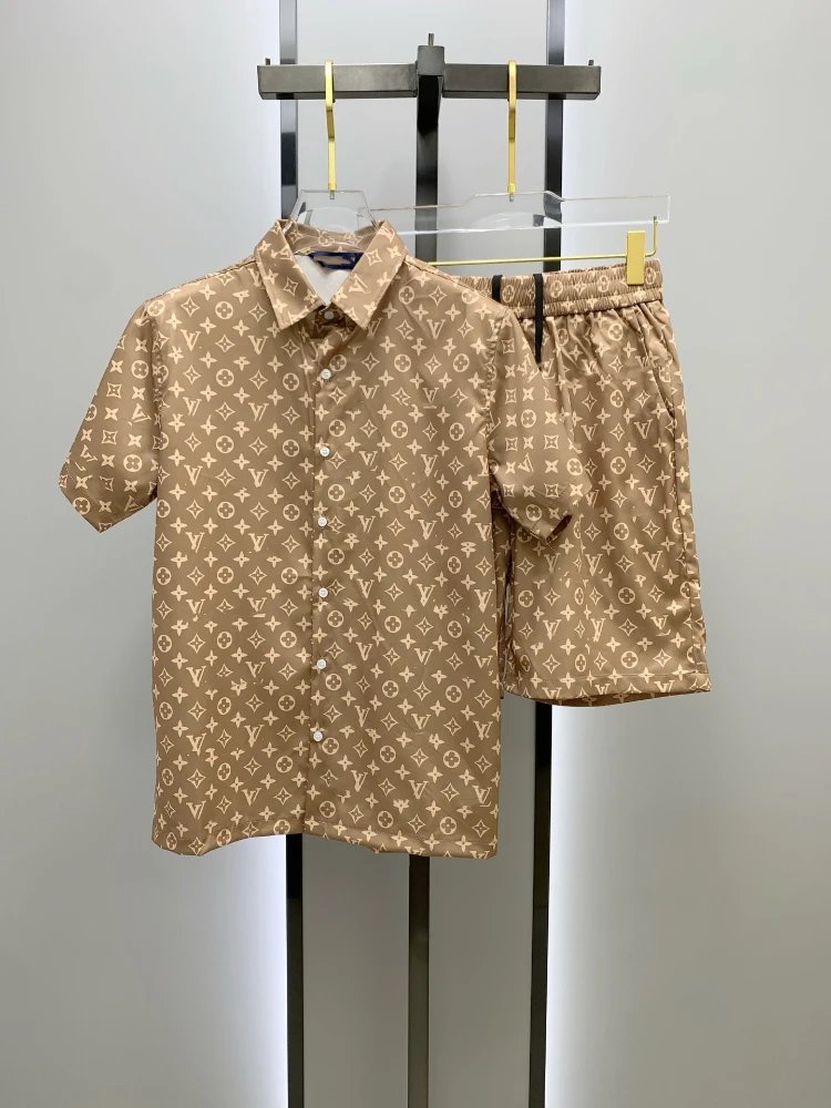 Louis Vuitton Matching Sets Monogram short-sleeve shirt and shorts set — SKU-19-016 Khaki