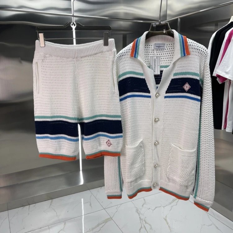 Casablanca Matching Sets Knitted short-sleeve polo or cardigan and shorts set — 58