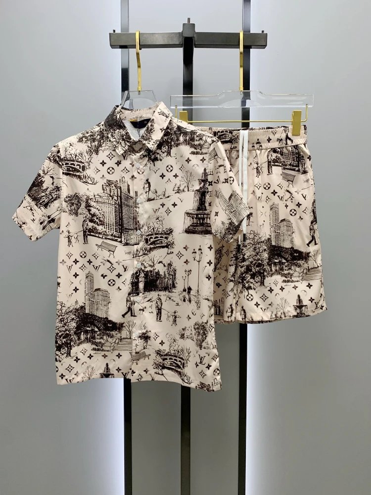 Louis Vuitton Matching Sets Monogram short-sleeve shirt and shorts set — SKU-35-021 Apricot Color