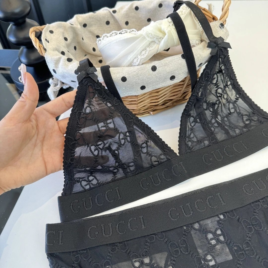 Gucci Underwear Lace Triangle Bralette and High-Cut Briefs Set image 5