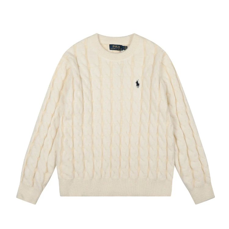 Polo Ralph Lauren Knitwear Cable-Knit Crewneck Sweater — SKU-02-White Apricot