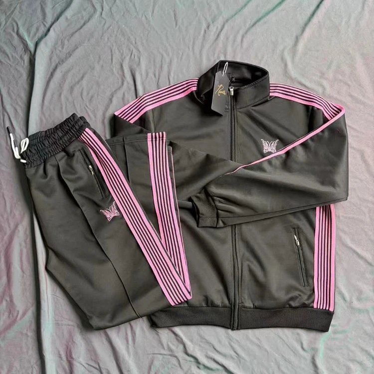Needles Tracksuits N 248 striped embroidered zip-up tracksuit — N 248 Black powder
