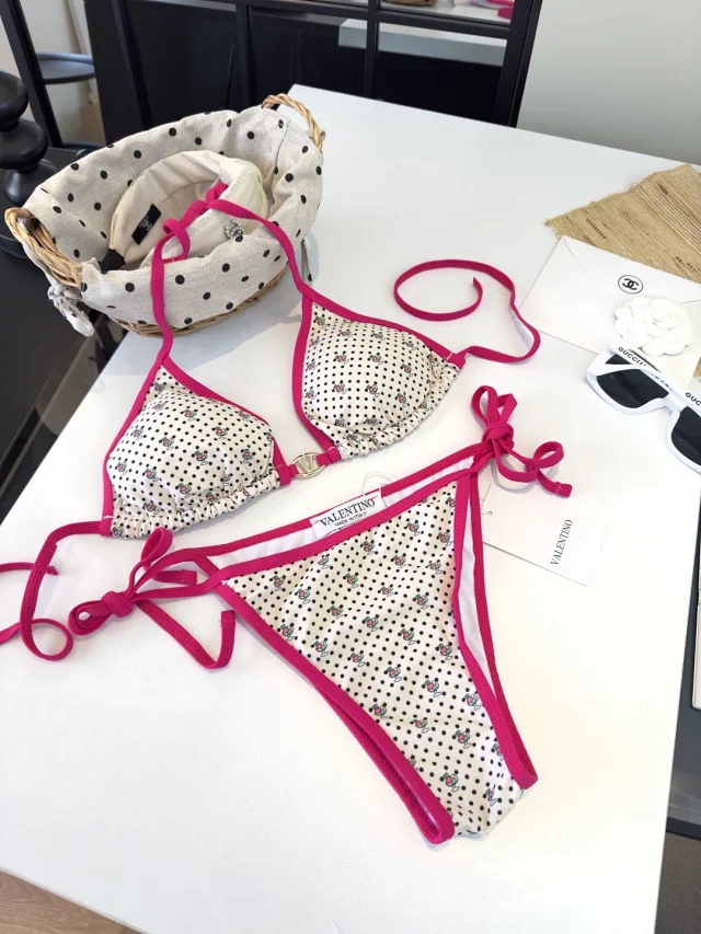 Valentino Swimwear Triangle Bikini Set with Tie-Side Bottoms product detail image 3