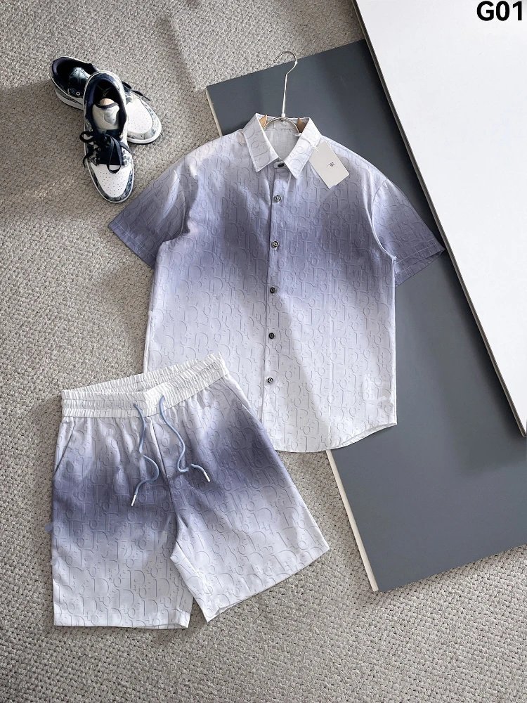 Unbranded Matching Sets Short-Sleeve Button Shirt and Drawstring Shorts Set — SKU-02-G01 Light Purple