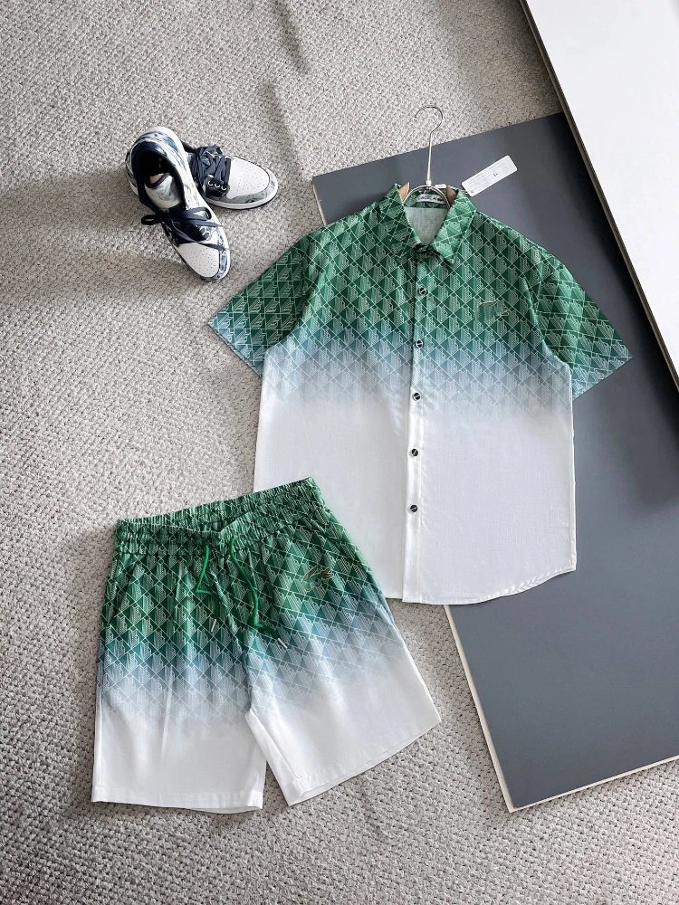 Unbranded Matching Sets Short-Sleeve Button Shirt and Drawstring Shorts Set — SKU-27-G27