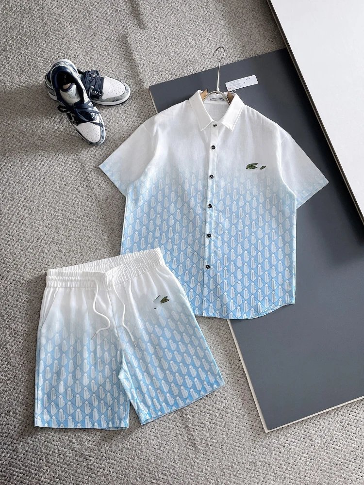 Unbranded Matching Sets Short-Sleeve Button Shirt and Drawstring Shorts Set — SKU-29-G29