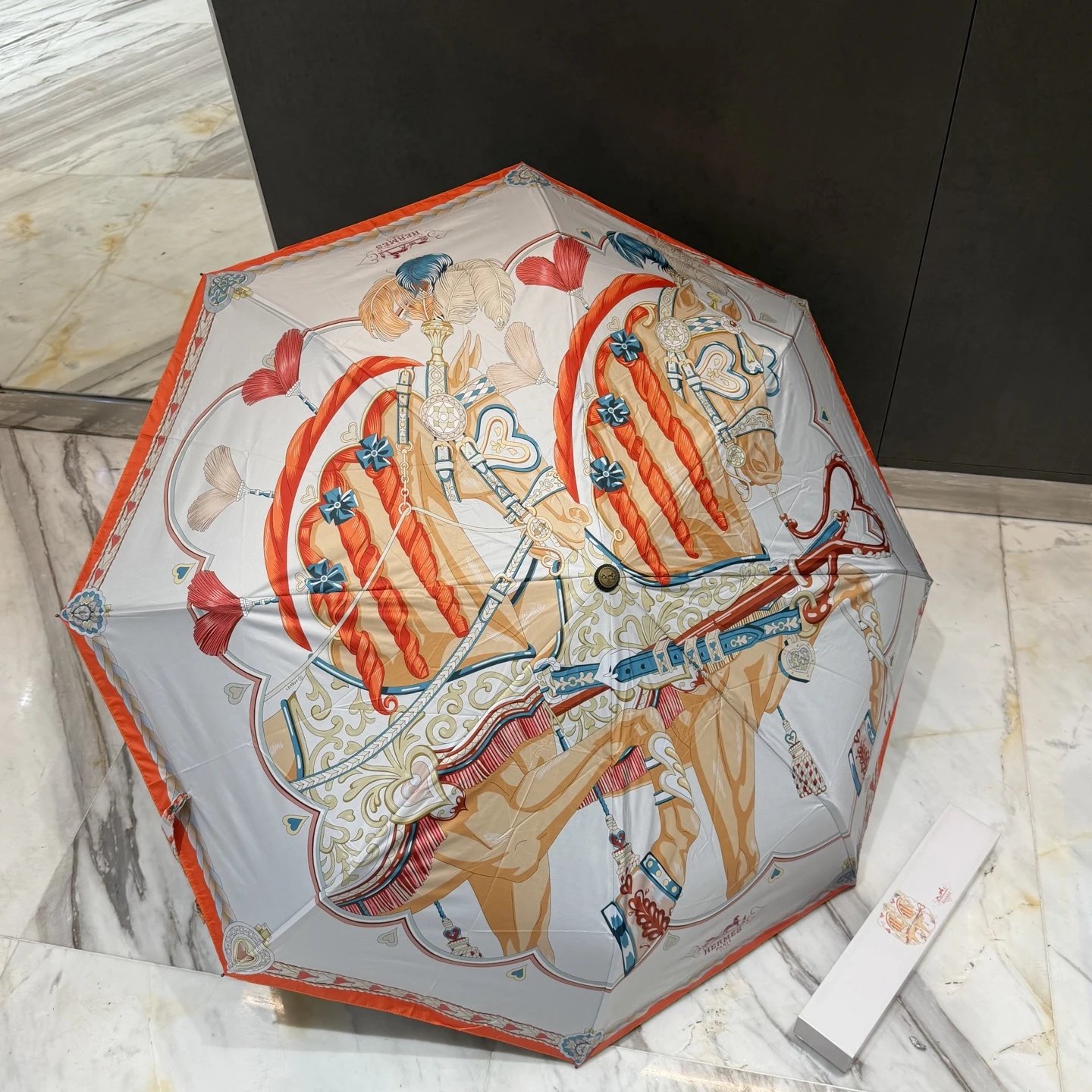 Hermès Uncategorized Equestrian Horse Print Folding Umbrella — 01
