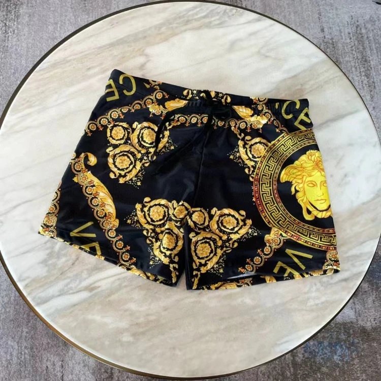 Versace Swimwear Men's Greca and Medusa Print Swim Shorts — Golden
