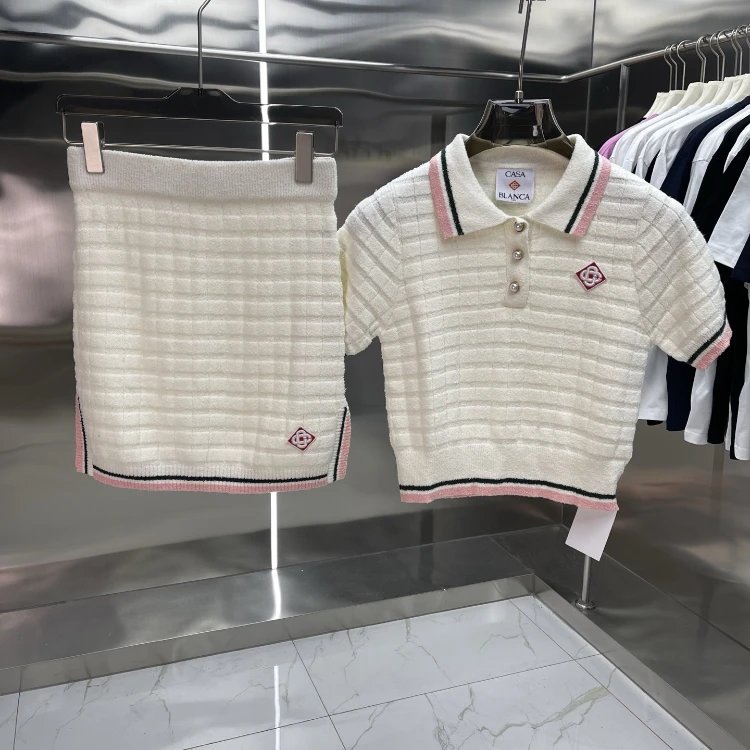 Casablanca Matching Sets Knitted short-sleeve polo or cardigan and shorts set — 69