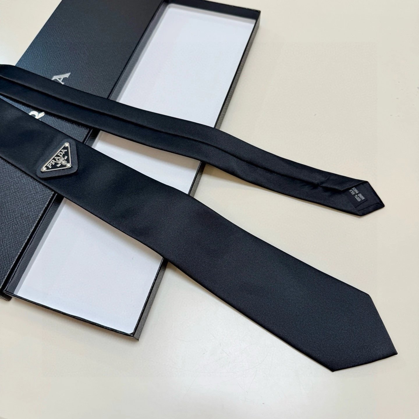 Prada Ties Silk Tie with Triangle Logo Plaque — 03