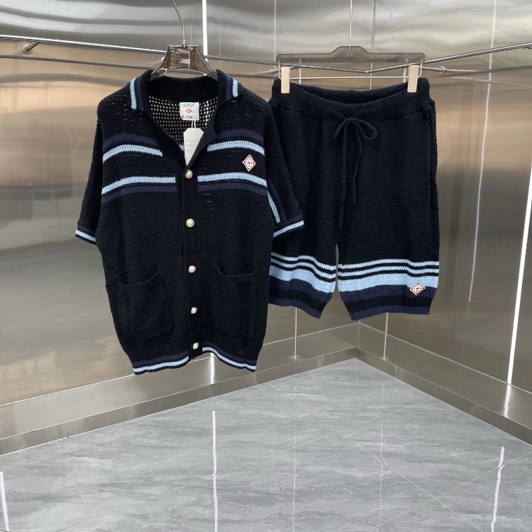 Casablanca Matching Sets Knitted short-sleeve polo or cardigan and shorts set — 70