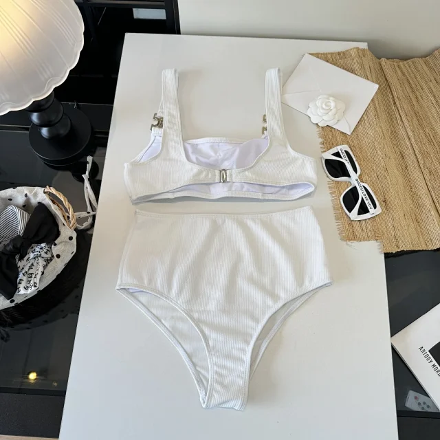 Unbranded Swimwear Ribbed High-Waisted Two-Piece Bikini with Metal Strap Hardware product detail image 4