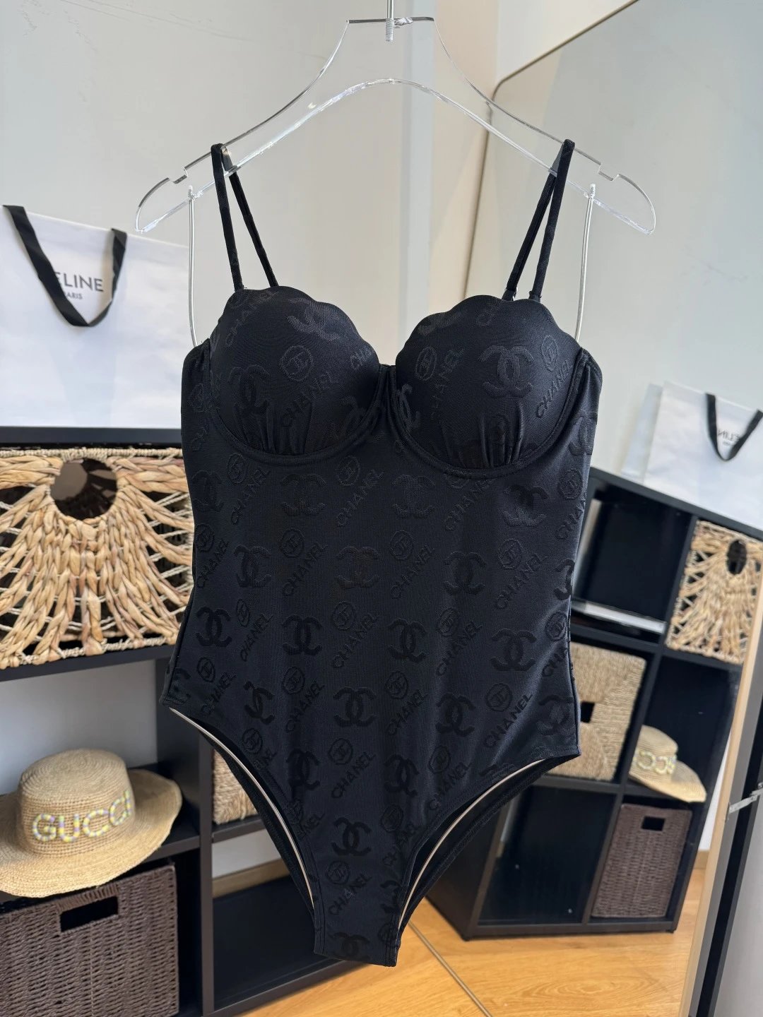 Chanel Swimwear Jacquard logo print padded underwire one-piece swimsuit — 6