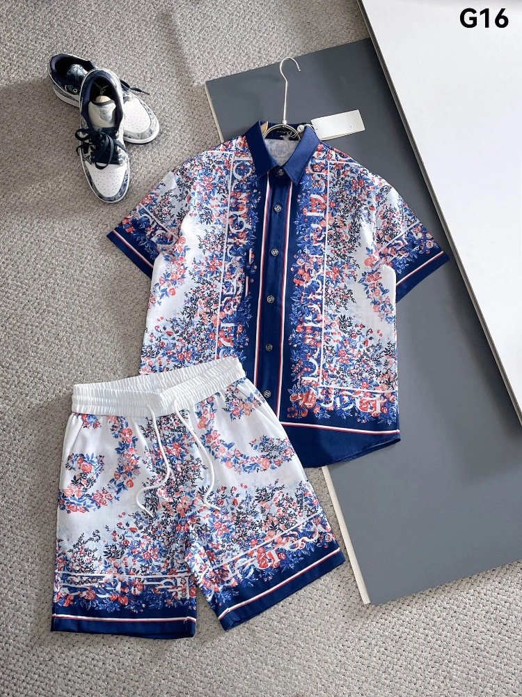 Unbranded Matching Sets Short-Sleeve Button Shirt and Drawstring Shorts Set — SKU-16-G16 Color