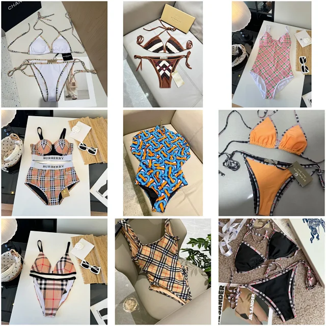 Burberry Swimwear Plaid-Trim Triangle Bikini Set product detail image 1