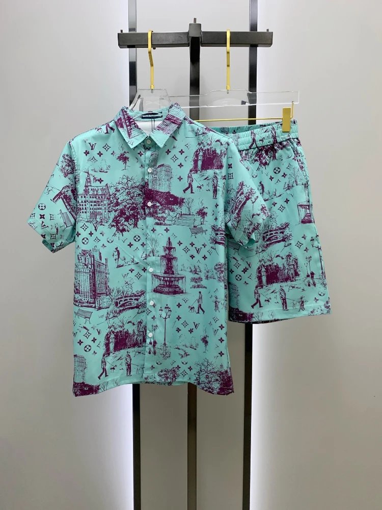 Louis Vuitton Matching Sets Monogram short-sleeve shirt and shorts set — SKU-08-013 Sky Blue