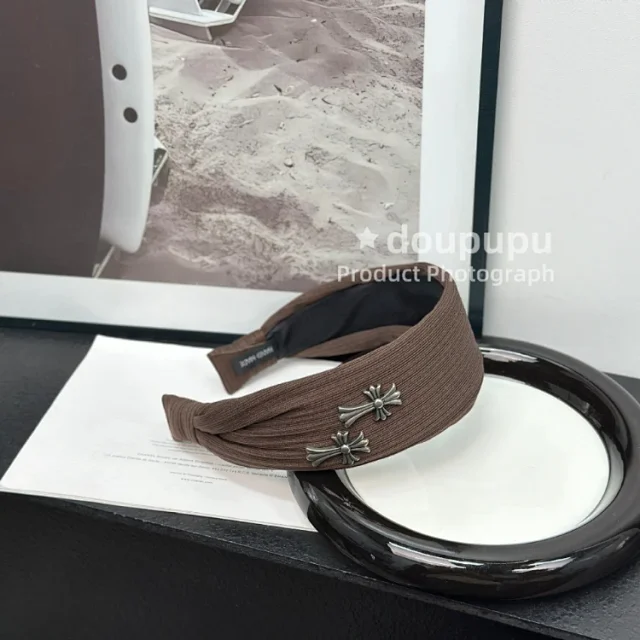 Unbranded Uncategorized Wide ribbed knotted headband with cross charms product detail image 6