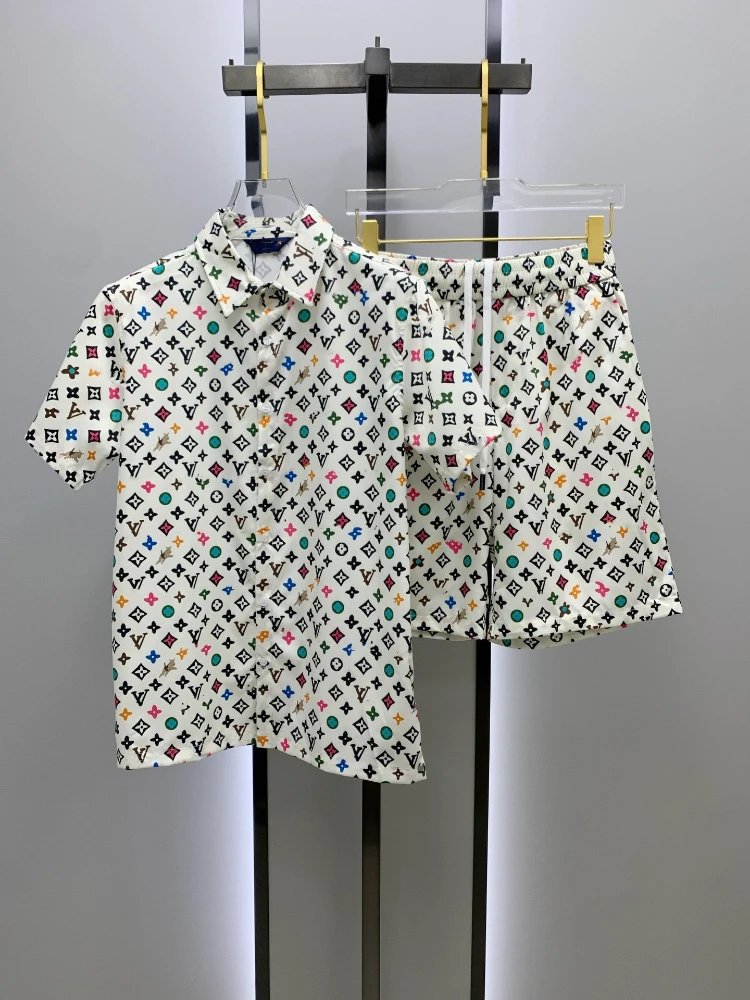 Louis Vuitton Matching Sets Monogram short-sleeve shirt and shorts set — SKU-28-020 milky white