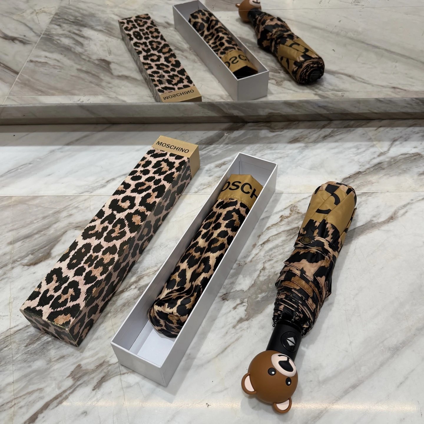 Moschino Leopard Print Bear-Head Umbrella