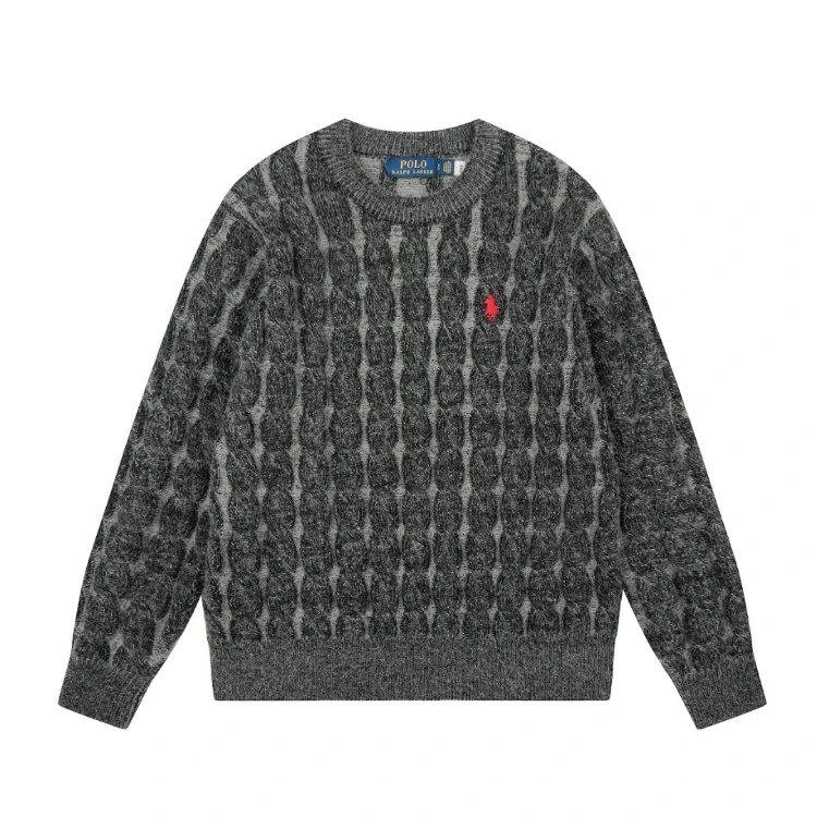 Polo Ralph Lauren Knitwear Cable-Knit Crewneck Sweater — SKU-01-Black and Gray