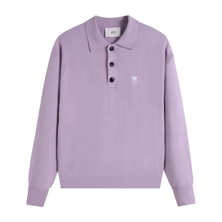 AMI Paris Knitwear de Cœur Polo Collar Knit Sweater — Light purple