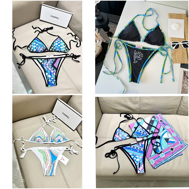 Emilio Pucci Swimwear Triangle Tie-Side Bikini Set with Geometric Print product detail image 1
