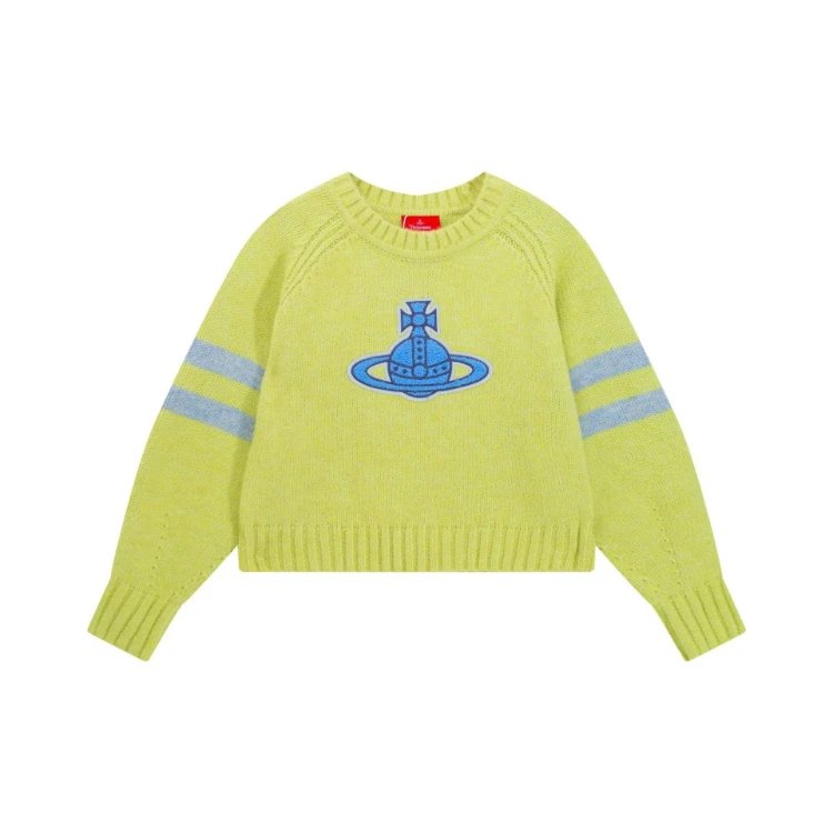 Vivienne Westwood Knitwear 6395 Orb embroidered striped-sleeve crewneck sweater — Neon Green