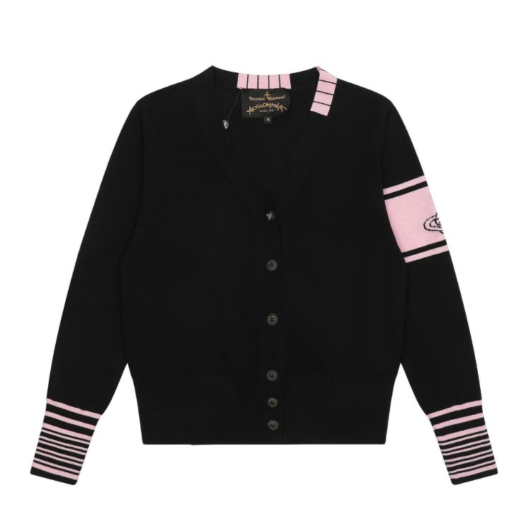 Vivienne Westwood Knitwear Striped-trim V-neck button cardigan — Black