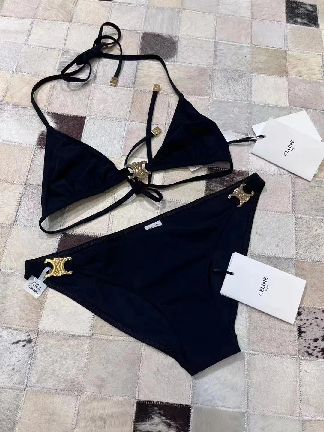 Celine Swimwear Triomphe triangle bikini set — Black 1