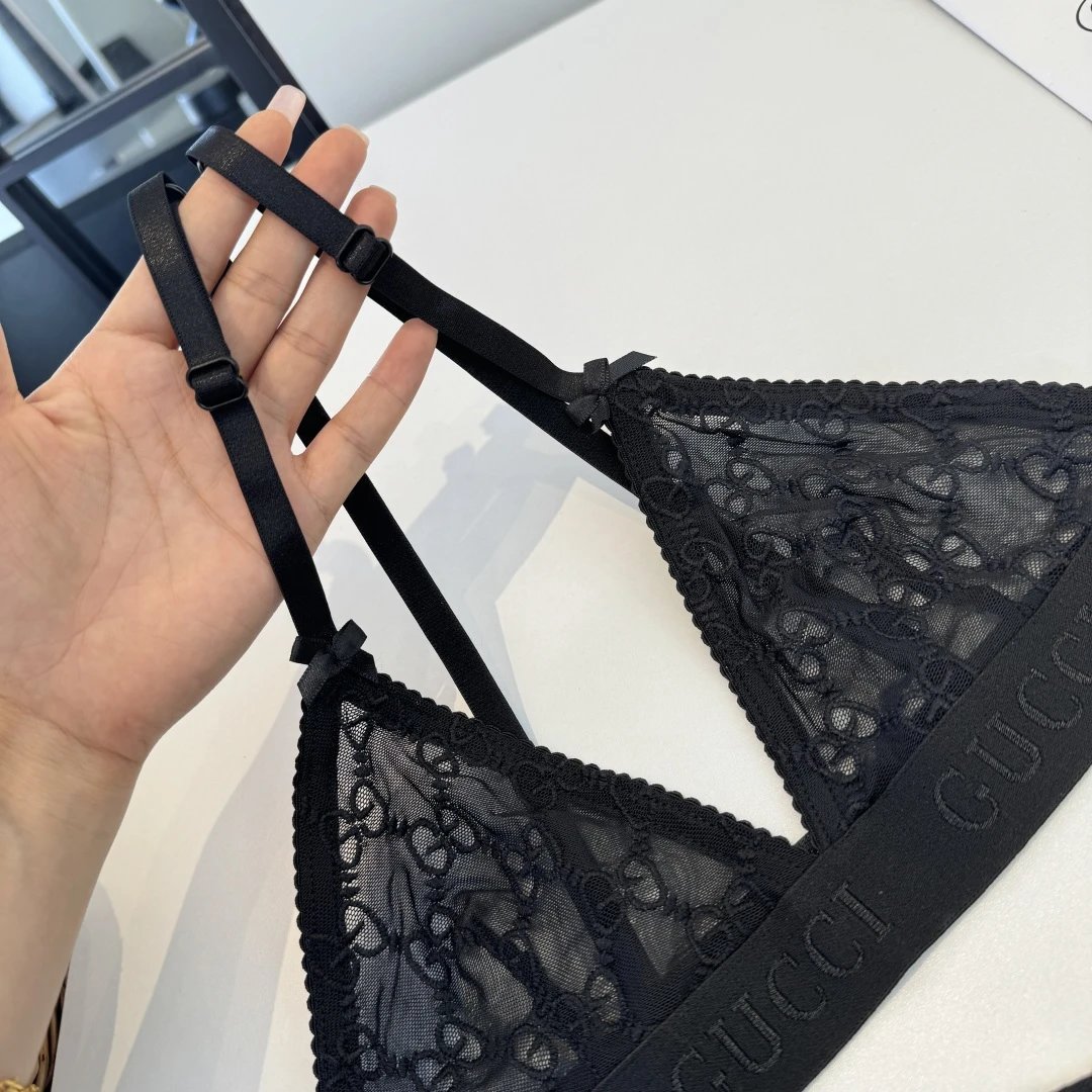 Gucci Underwear Lace Triangle Bralette and High-Cut Briefs Set image 3