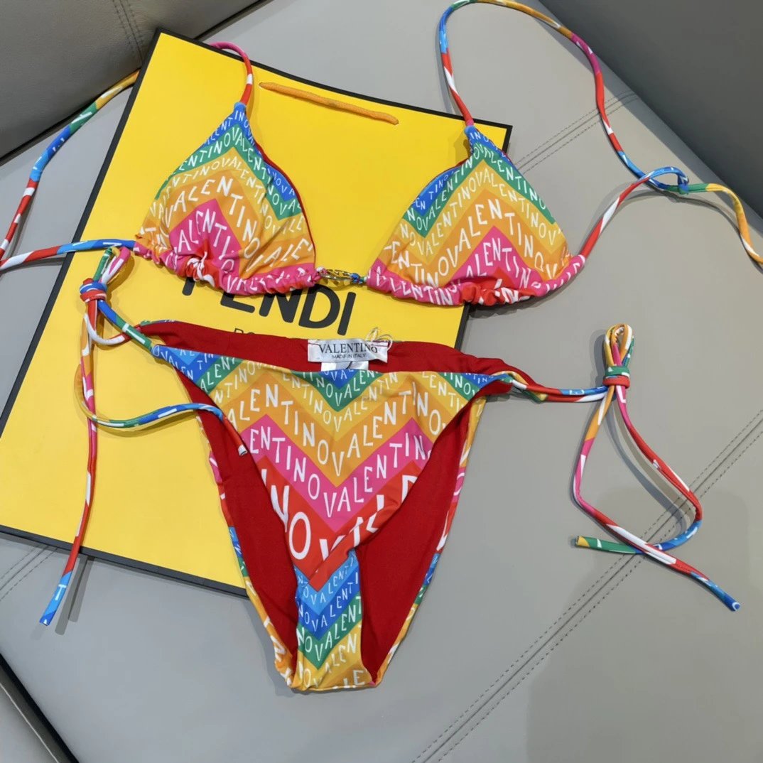 Valentino Swimwear Triangle Bikini Set with Tie-Side Bottoms — 04