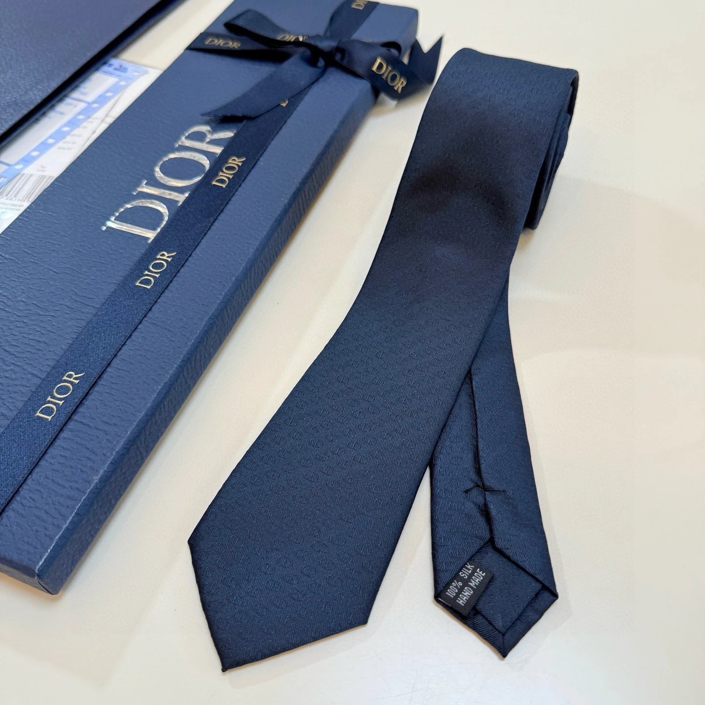 Dior Ties 6552 Jacquard Logo Necktie — Navy blue