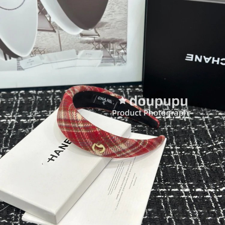 Chanel Uncategorized Plaid Padded Headband — SKU-02-red and white check hairband