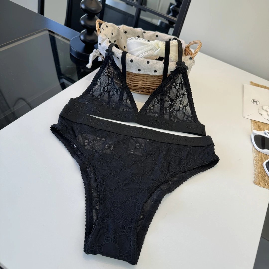 Gucci Underwear Lace Triangle Bralette and High-Cut Briefs Set image 4