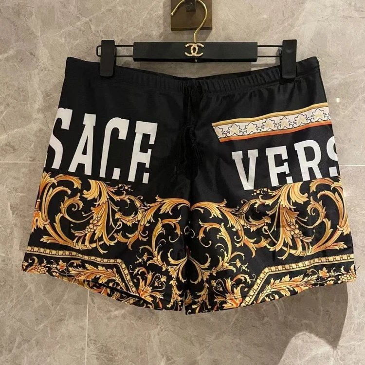 Versace Swimwear Men's Greca and Medusa Print Swim Shorts — Earthy yellow