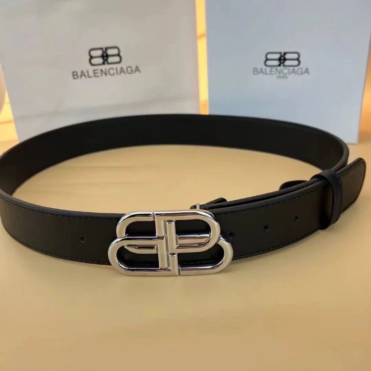 Balenciaga Belts BB-logo buckle leather belt — SKU-S-17 – Bright Silver Buckle (Comes with Original-Label Gift Box) – 90cm [Suitable for Pants Size 25–26]