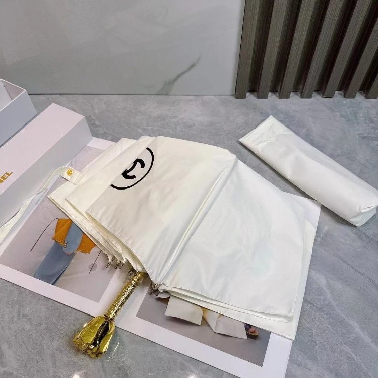 Chanel Uncategorized Three-fold sun umbrella with rose-shaped handle image 2