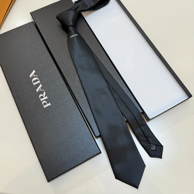 Prada Ties Logo-Embroidered Ribbed Silk Tie product detail image 2
