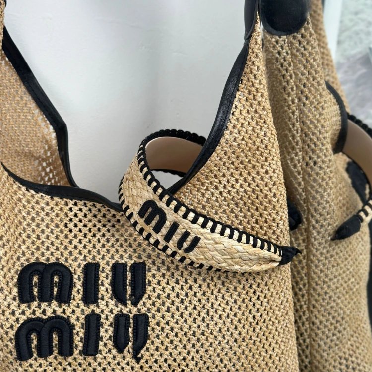 Miu Uncategorized Braided straw wide headband with logo lettering image 5