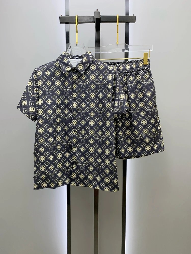 Louis Vuitton Matching Sets Monogram short-sleeve shirt and shorts set — SKU-11-014 Dark Gray