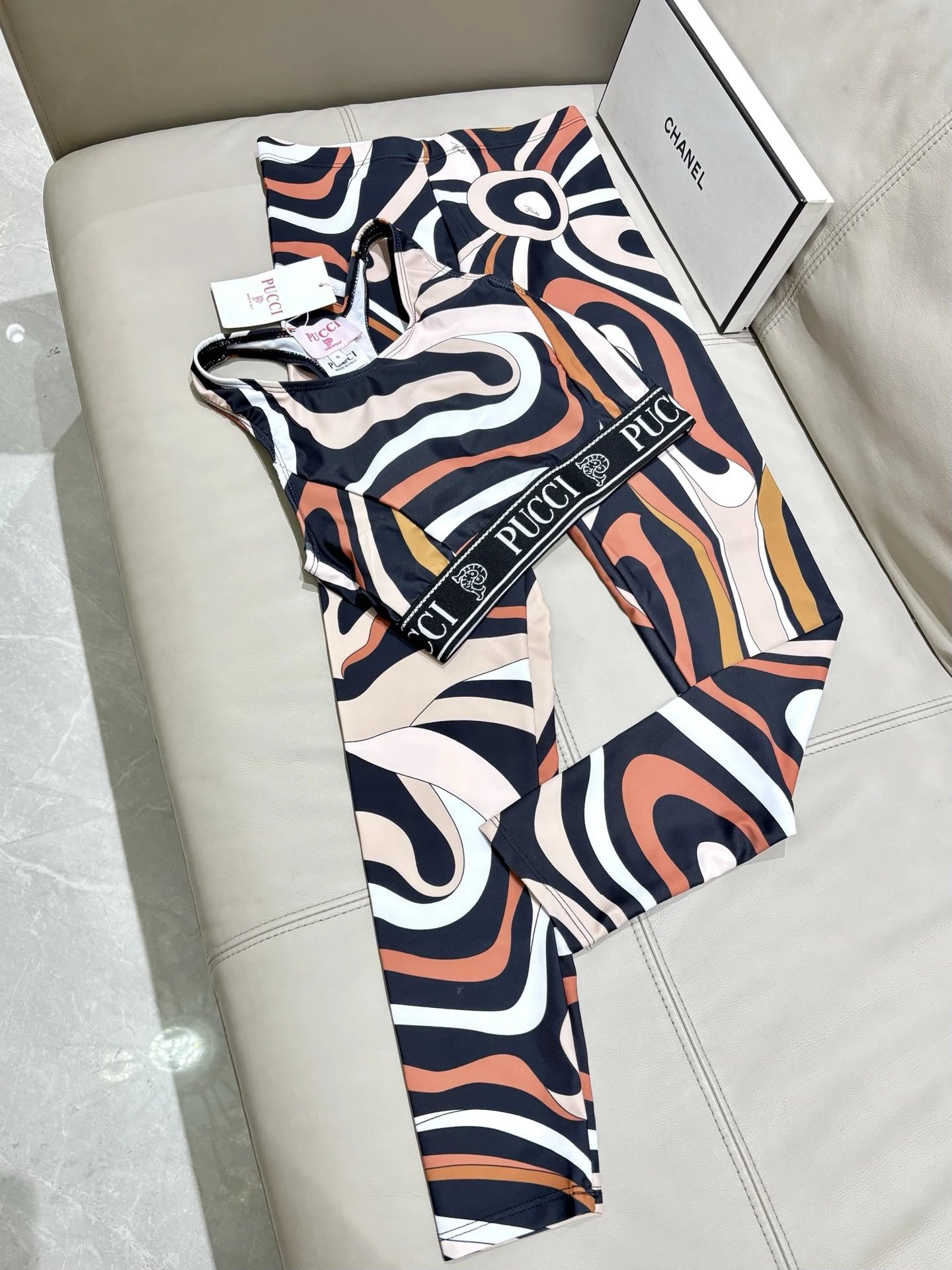 Emilio Pucci Matching Sets Abstract Print Crop Top and Leggings Set — 01