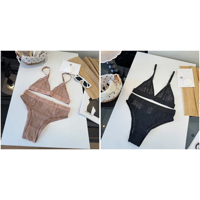 Gucci Underwear Lace Triangle Bralette and High-Cut Briefs Set product detail image 1