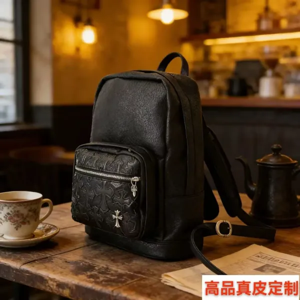 Chrome Hearts Embossed Cross Black Leather Backpack - 1