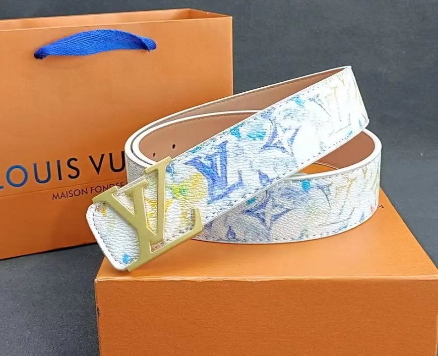 Louis Vuitton Belts LV Initiales buckle embossed monogram belt with contrast stripe — 39