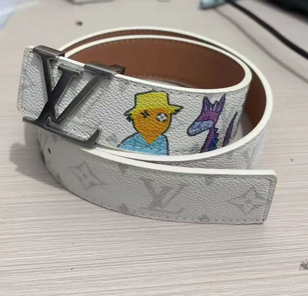 Louis Vuitton Belts LV Initiales buckle embossed monogram belt with contrast stripe — 18