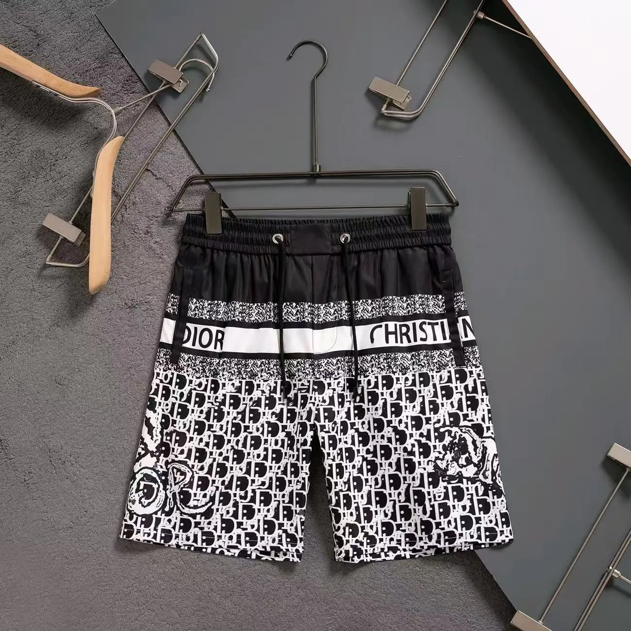 Dior Shorts Drawstring with logo embroidery and monogram side panels — 25