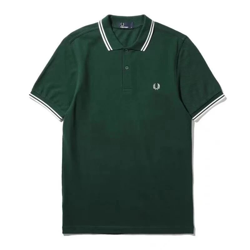 Fred Perry T-Shirts Short-Sleeve Polo Shirt with Tipped Collar and Laurel Wreath Embroidery — 38