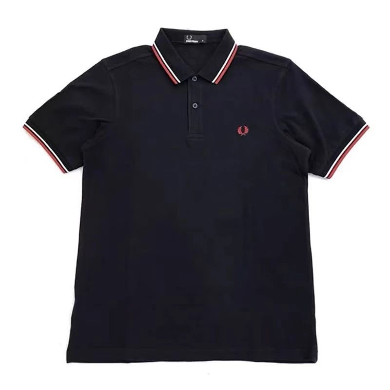 Fred Perry T-Shirts Short-Sleeve Polo Shirt with Tipped Collar and Laurel Wreath Embroidery — 40