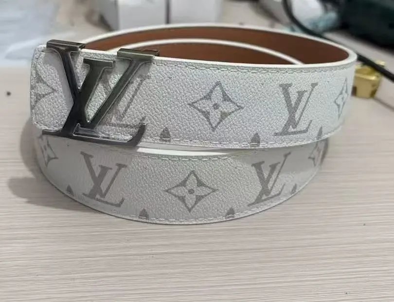 Louis Vuitton Belts LV Initiales buckle embossed monogram belt with contrast stripe — 19